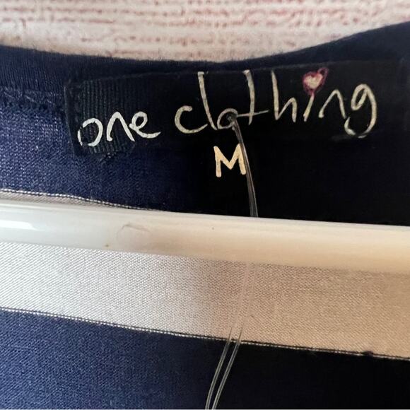 One Clothing Women's Sleeveless Racerback Striped Front Pocket Navy Stripe Dress - Picture 7 of 11